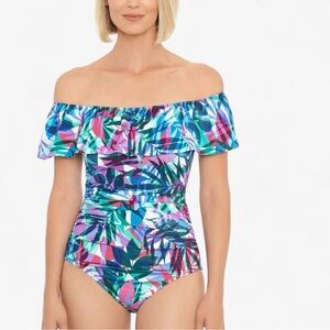 Swim Solutions Off the Shoulder Tummy Control One-piece with Removable Straps